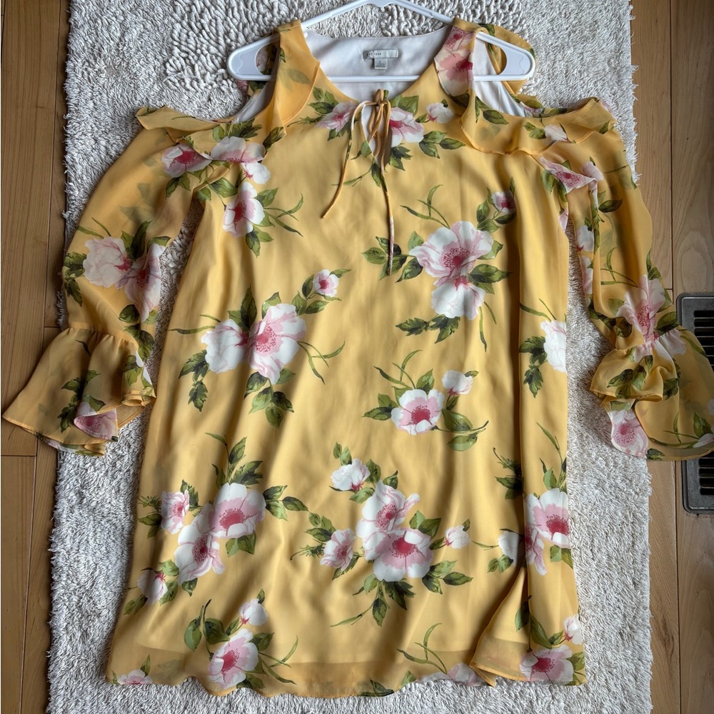 Floral Yellow Cold Shoulder Mini Dress